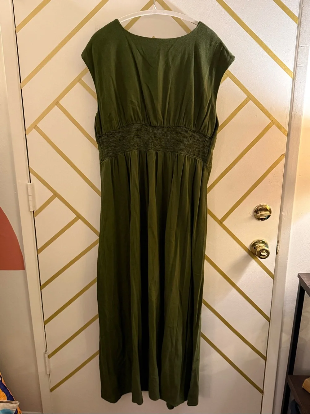 Olive Green Linen V-Neck Smocked Maxi Dress Universal Thread